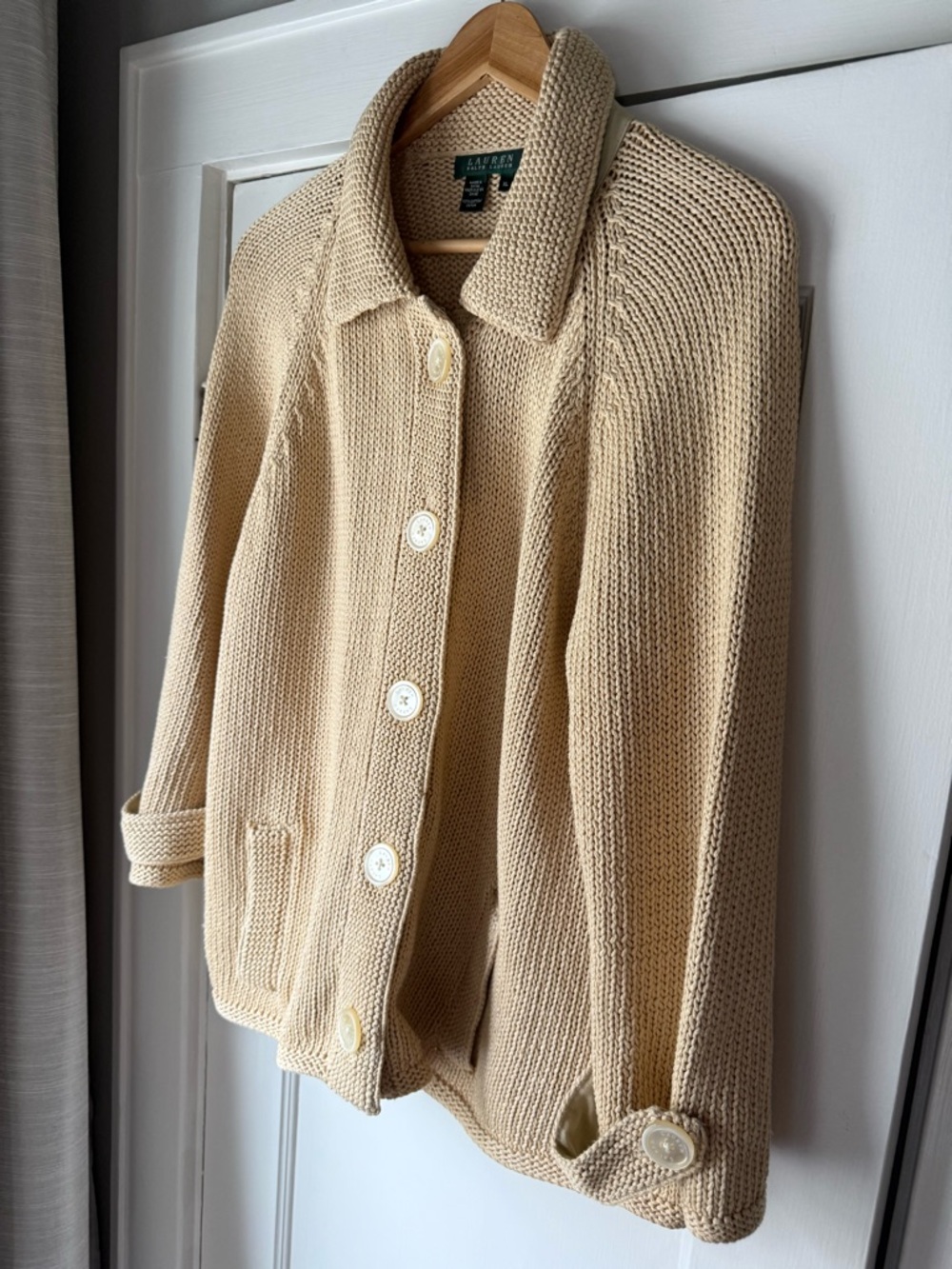 Ralph Lauren “Canyon Tan” Collared Button Knit Cardigan - Picture 5 of 10